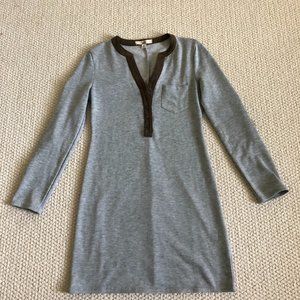 Grey Long Sleeve Dress with Brown Suede Details